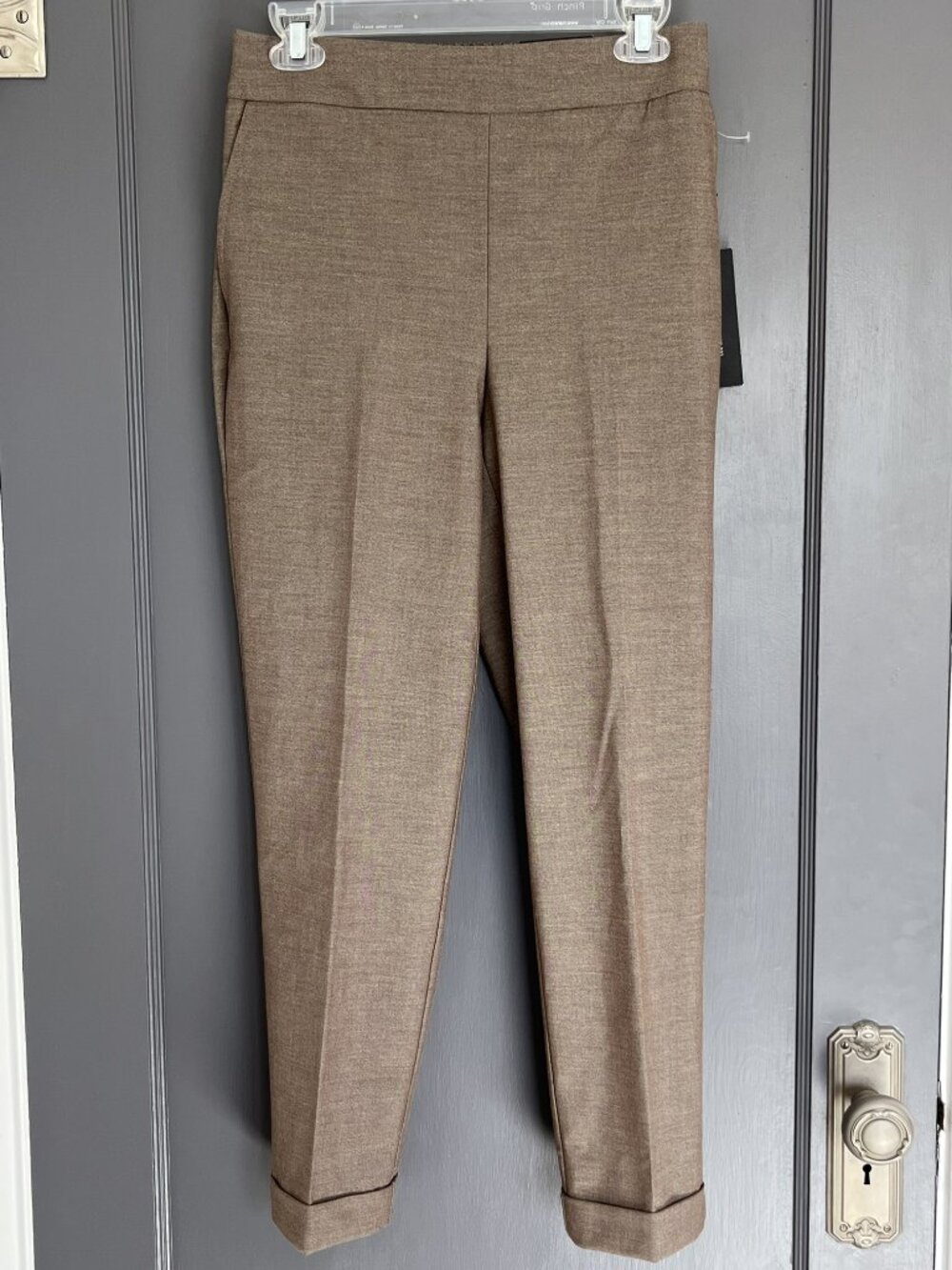 NWT Rachel Zoe Hi Rise Slim Leg Stretch Ankle Trousers Beige Sz 4 Pull On Pants